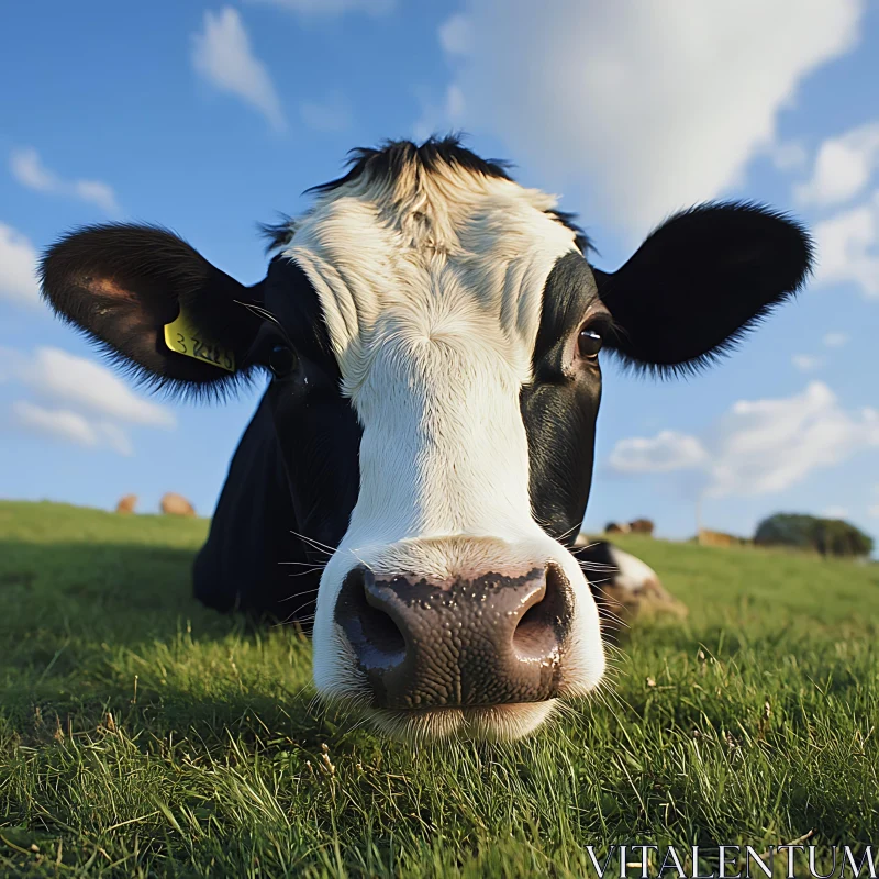 Close-up of Cow on Grassy Field AI Image