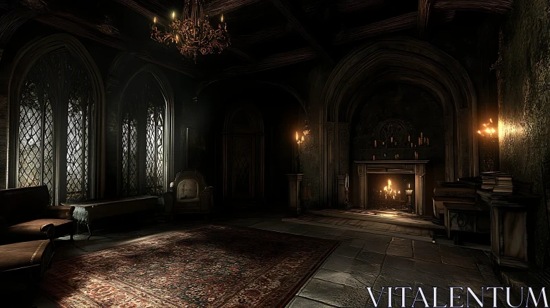 AI ART Dark Gothic Room with Antique Furniture