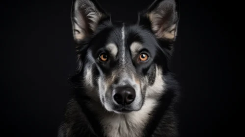 Black Husky Dog with Bright Orange Eyes - Studio Portraiture