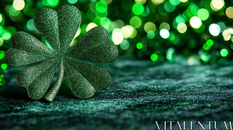 Magical Green Four-Leaf Clover with Sparkling Background AI Image