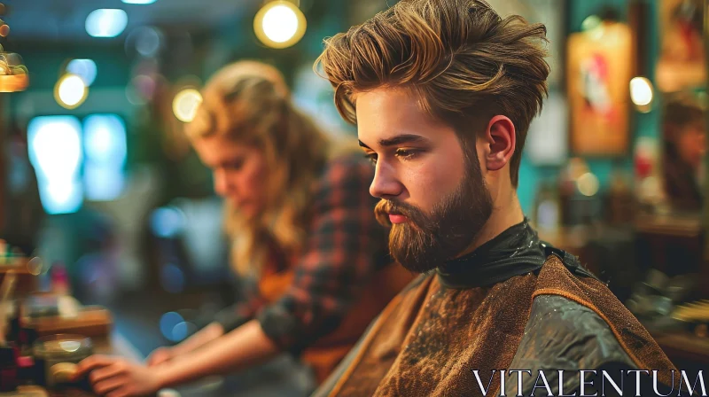 Captivating Portrait: Young Man in Barber Shop | Side Angle AI Image