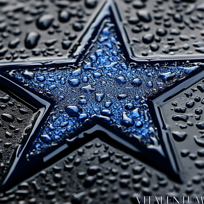 AI ART Abstract Close-Up of Blue Star with Water Droplets