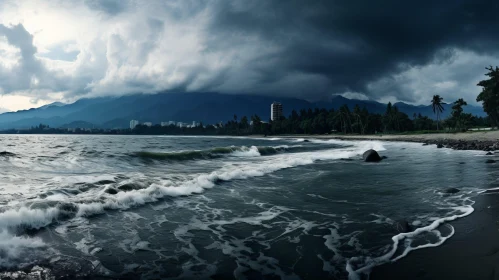 Dark and Ominous Panoramic Landscape by the Sea