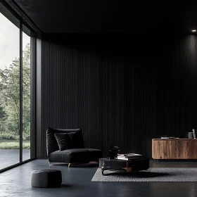 Minimalist Room with Dark Walls and Furniture