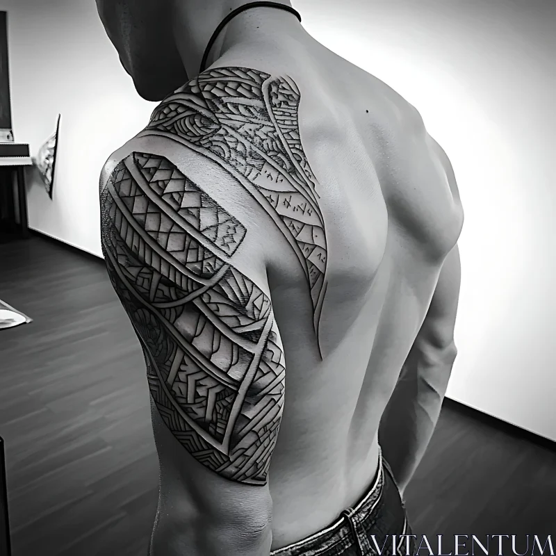 Geometric Tribal Arm and Shoulder Tattoo AI Image