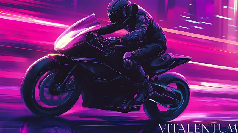 Motorcycle in Motion with Neon Lights AI Image