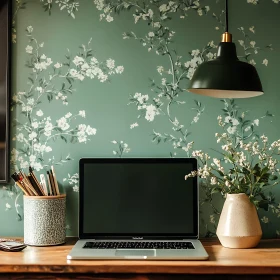 Floral Wallpaper Home Office Setup