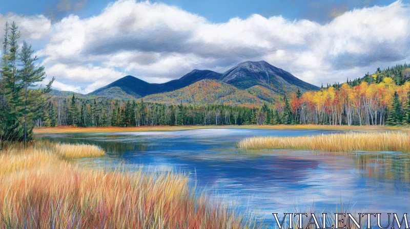 AI ART Tranquil Autumn Landscape with Lake and Mountains