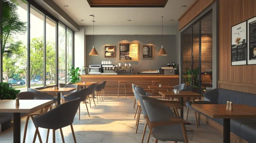 Quiet Coffee Shop Interior with Modern Furniture