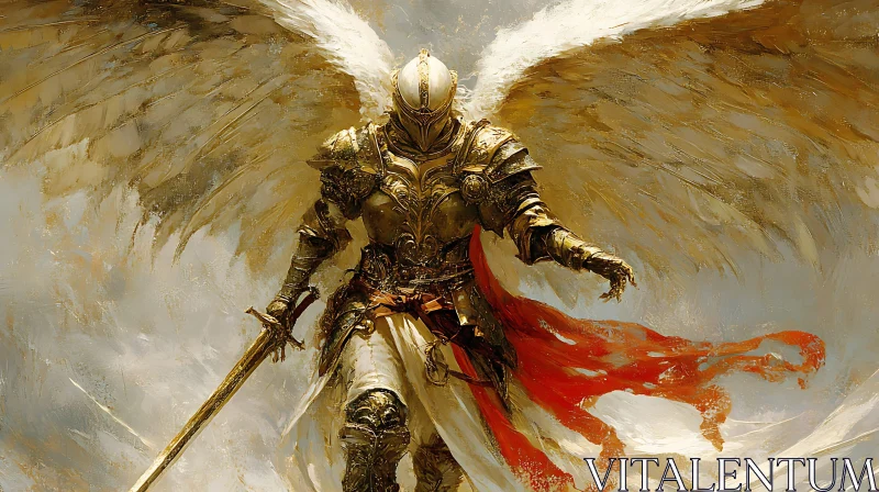 Winged Warrior Angel with Sword AI Image