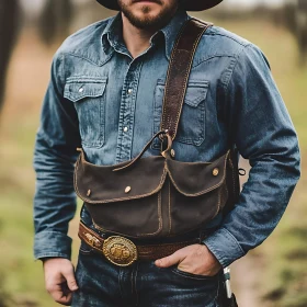 Man in Denim with Leather Bag