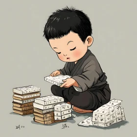 Serene Child with Books Illustration