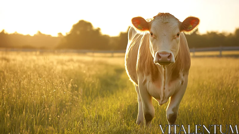 Pastoral Cow Portrait at Dusk AI Image