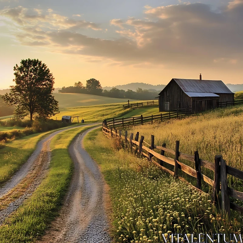 Rustic Barn and Countryside Path AI Image