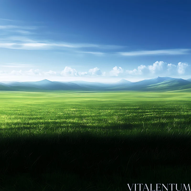 AI ART Vast Green Field and Blue Sky