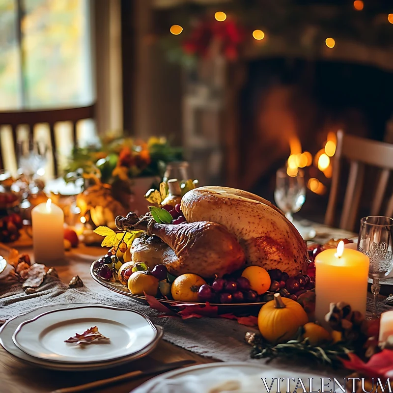 Autumnal Thanksgiving Dinner Setting AI Image