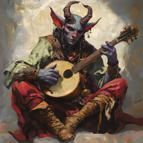 Fantasy Character with Horns Playing Instrument