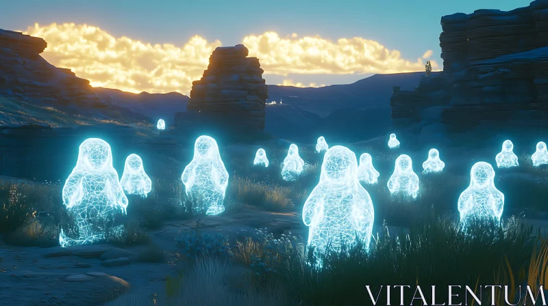 Glowing Figures in Landscape AI Image