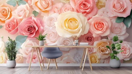 Pastel Rose Floral Room Decor