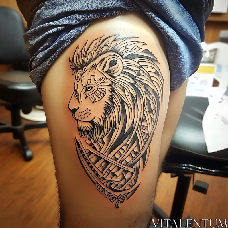 Detailed Lion Head Tattoo Artwork AI Image