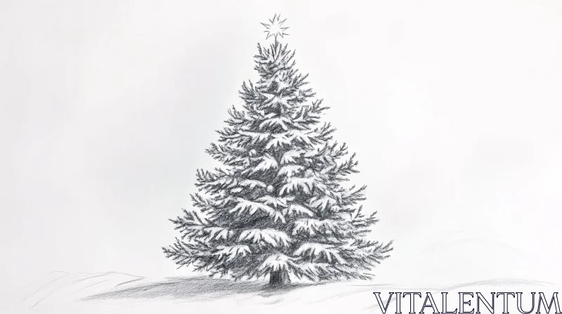 Snowy Evergreen Tree with Star Topper AI Image