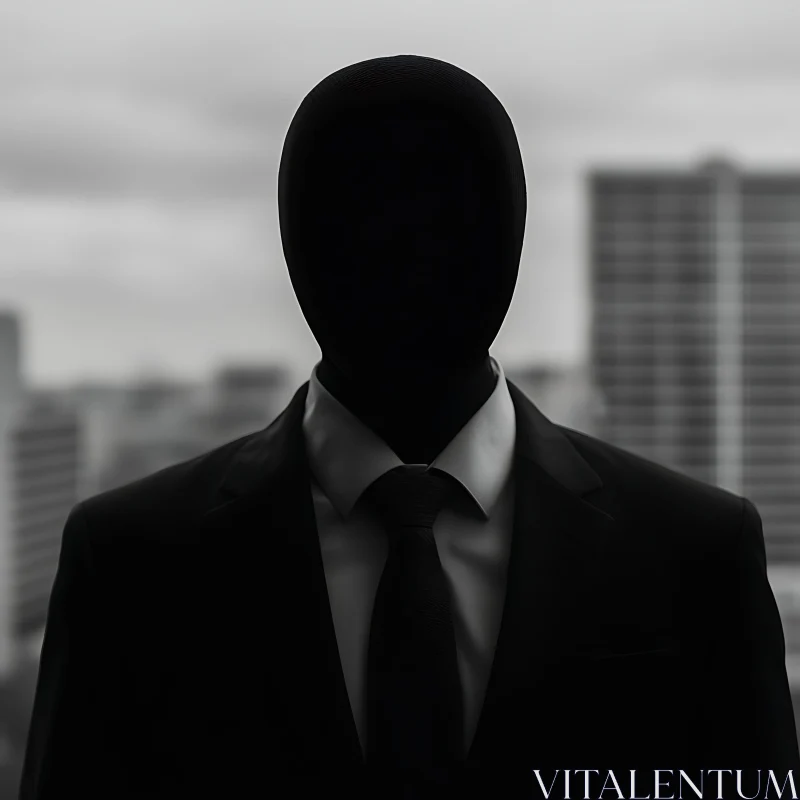 Faceless Figure in Suit: Urban Mystery AI Image