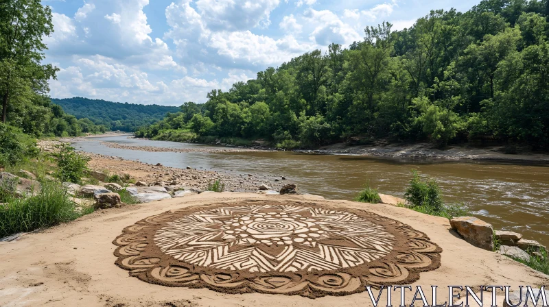 Mandala Art on Riverside Sand AI Image