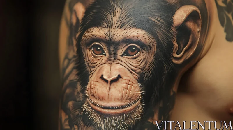 Chimpanzee Face Tattoo on Arm AI Image