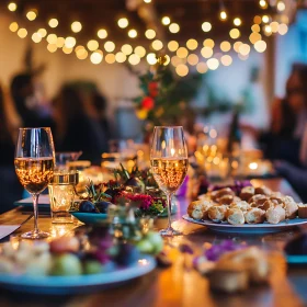 Festive Table Setting with Champagne Glasses