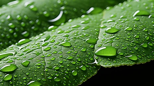 Nature's Wonders: Photorealistic Green Leaves with Water Droplets