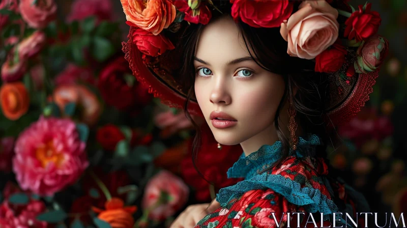 Youth and Beauty: Stunning Portrait of a Girl in a Floral Dress AI Image