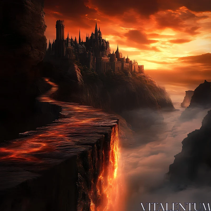 AI ART Fiery Castle Landscape