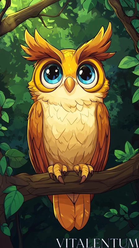 Charming Cartoon Owl in Nature AI Image