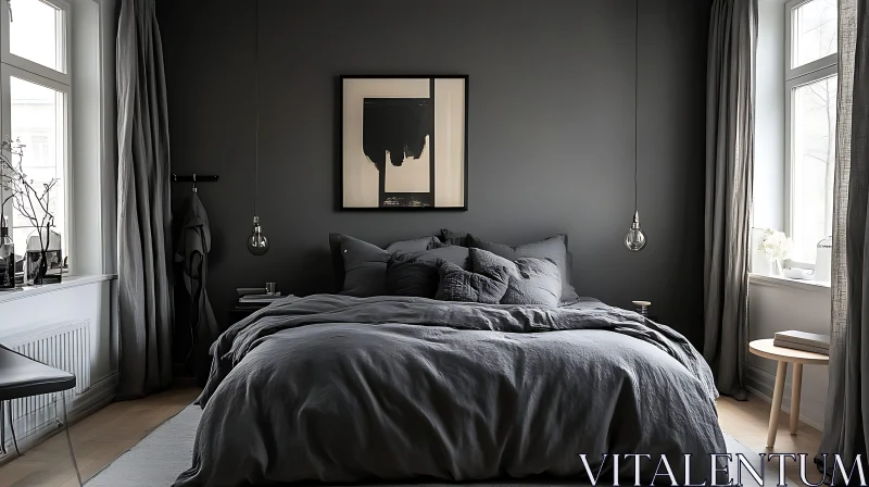 AI ART Monochrome Bedroom Serenity