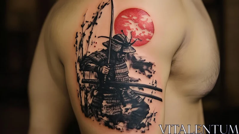 Traditional Samurai Tattoo with Red Sun AI Image