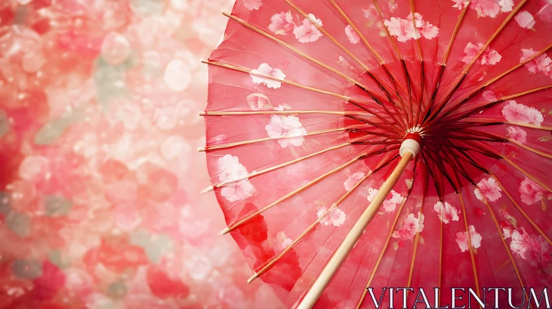 Red Umbrella with Flowers and Bokeh AI Image