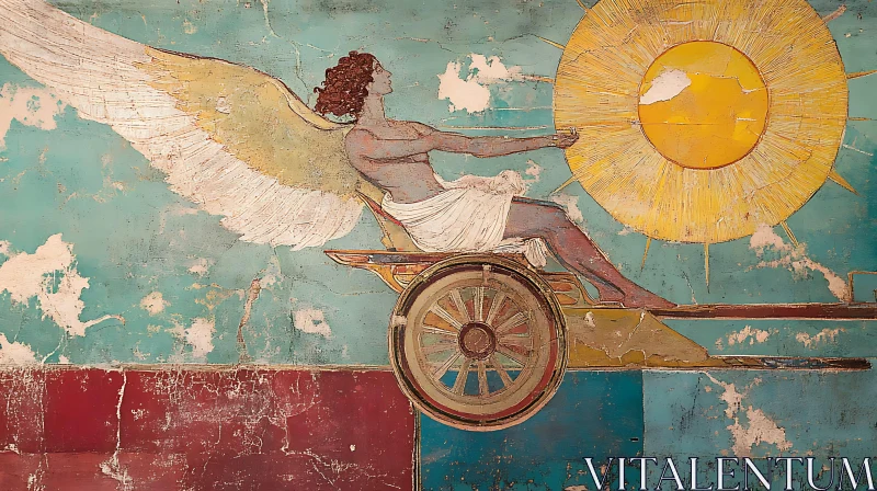 Winged Figure with Sun Chariot Mural AI Image