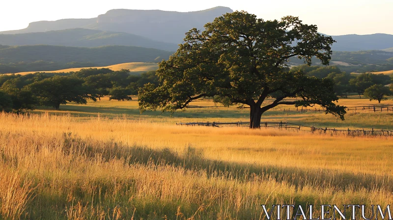 Scenic Field with Solitary Tree AI Image