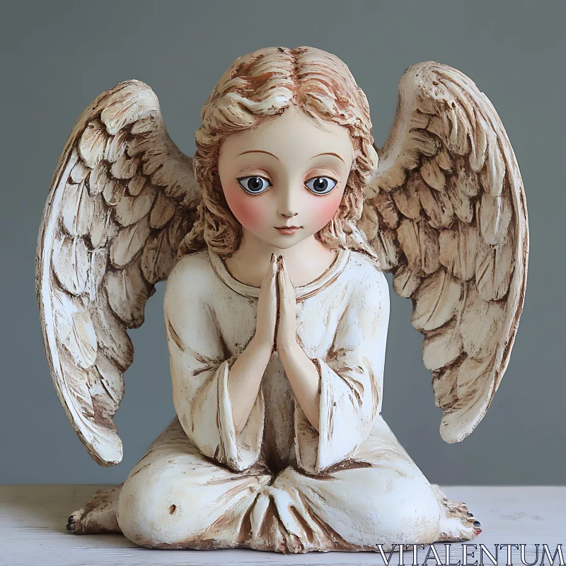 Kneeling Angel Sculpture with Wings AI Image