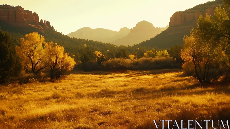 AI ART Autumnal Field at Mountain's Edge