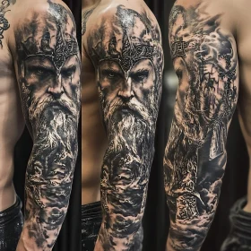 Detailed Viking Warrior Tattoo Sleeve