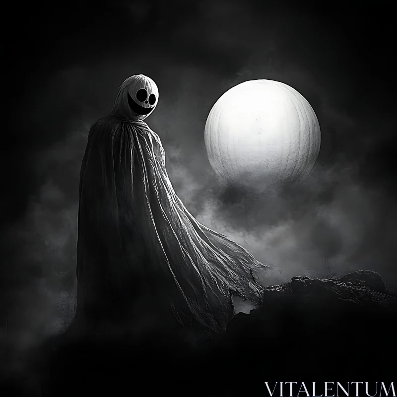 AI ART Monochrome Ghost and Moon Illustration