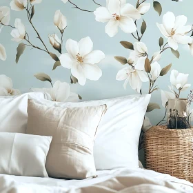 White Magnolia Flowers in Bedroom Setting