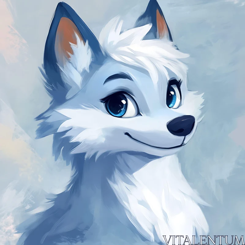 Cute Anime Wolf Smiling Portrait AI Image