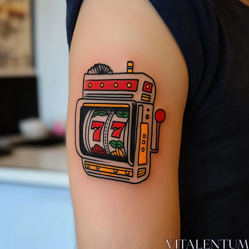 777 Slot Machine Arm Tattoo Design AI Image