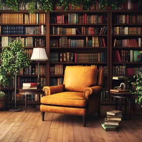 Cozy Armchair in a Book-Filled Room