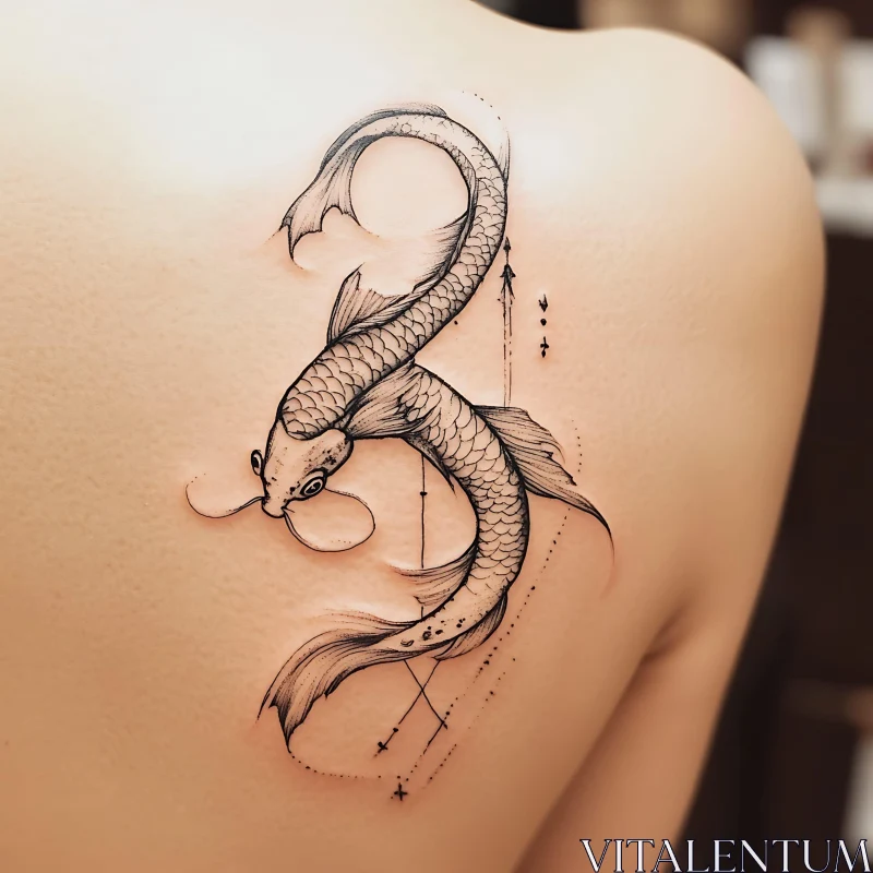 Black Ink Koi Fish Tattoo Design AI Image