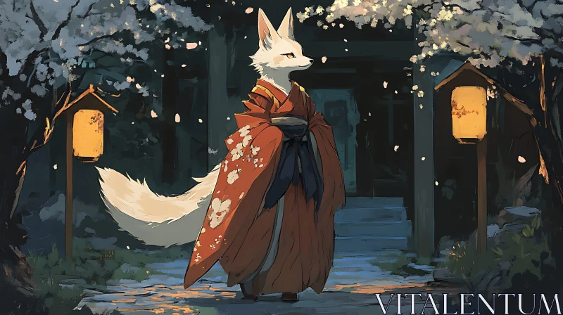 Serene Fox Character in Traditional Attire AI Image