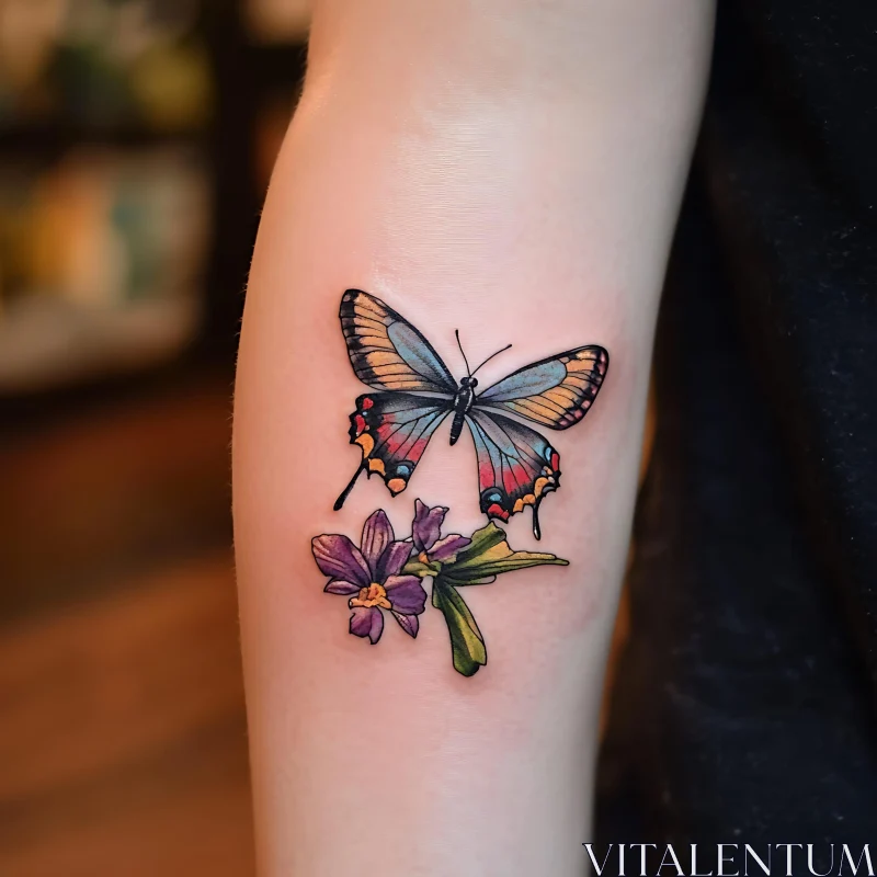 Intricate Butterfly and Purple Flower Tattoo AI Image