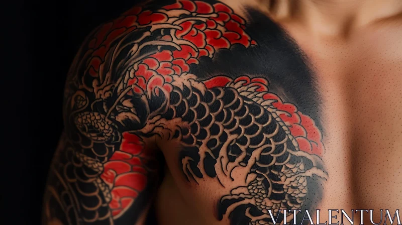 Intricate Japanese Dragon Tattoo on Upper Arm AI Image